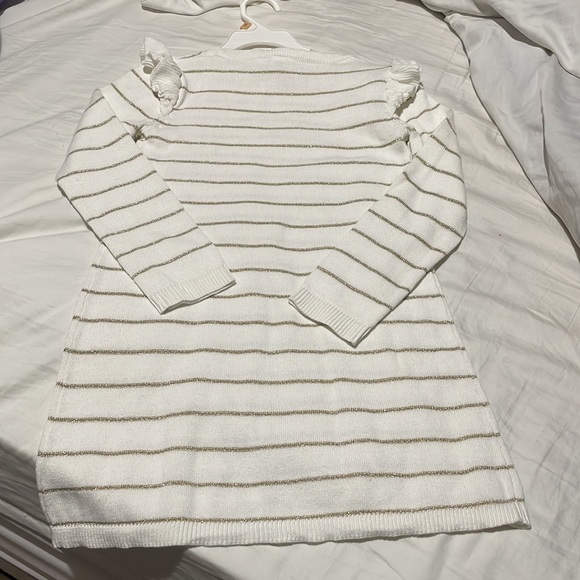 Gymboree 5/6 creamy white gold stripe sweater dress ruffled shoulders a line nwt - Picture 5 of 8